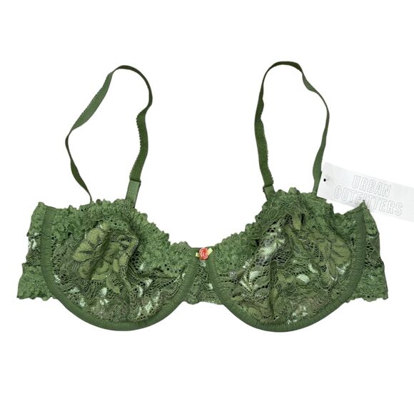 Urban Outfitters Out From Under 36D Balconette Bra Green Lace Underwire NEW - Picture 1 of 7